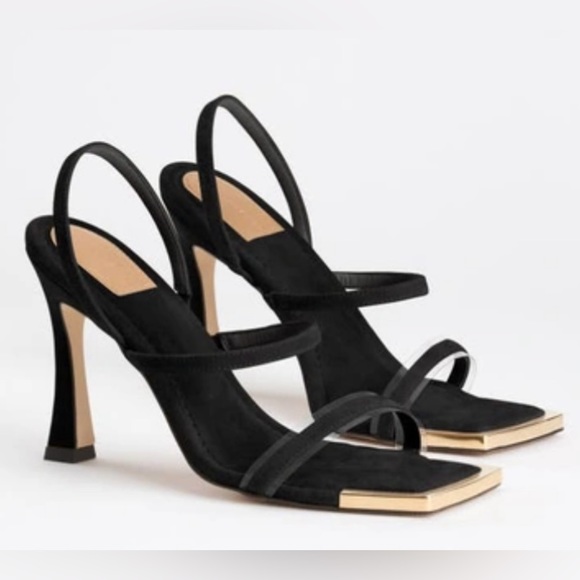 NIB Good American The Standout Square Toe Sandal Heels in Black Suede Size 9 - Picture 5 of 14